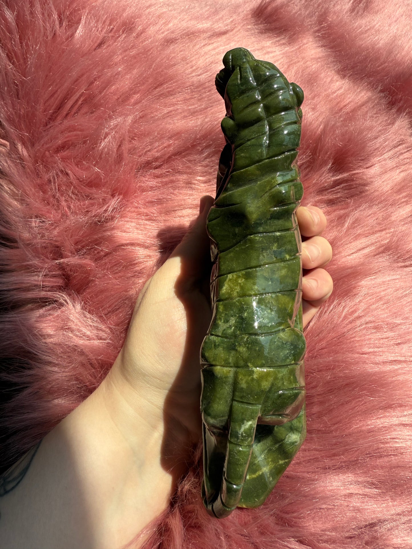 Stunning Green Nephrite Jade Tiger Crystal Carving