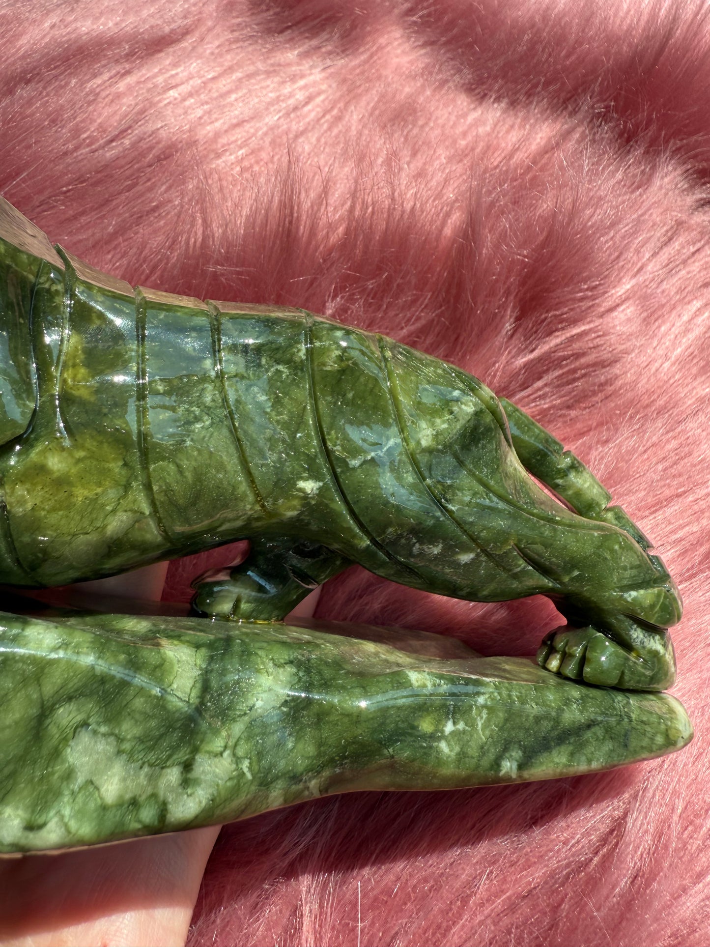 Stunning Green Nephrite Jade Tiger Crystal Carving