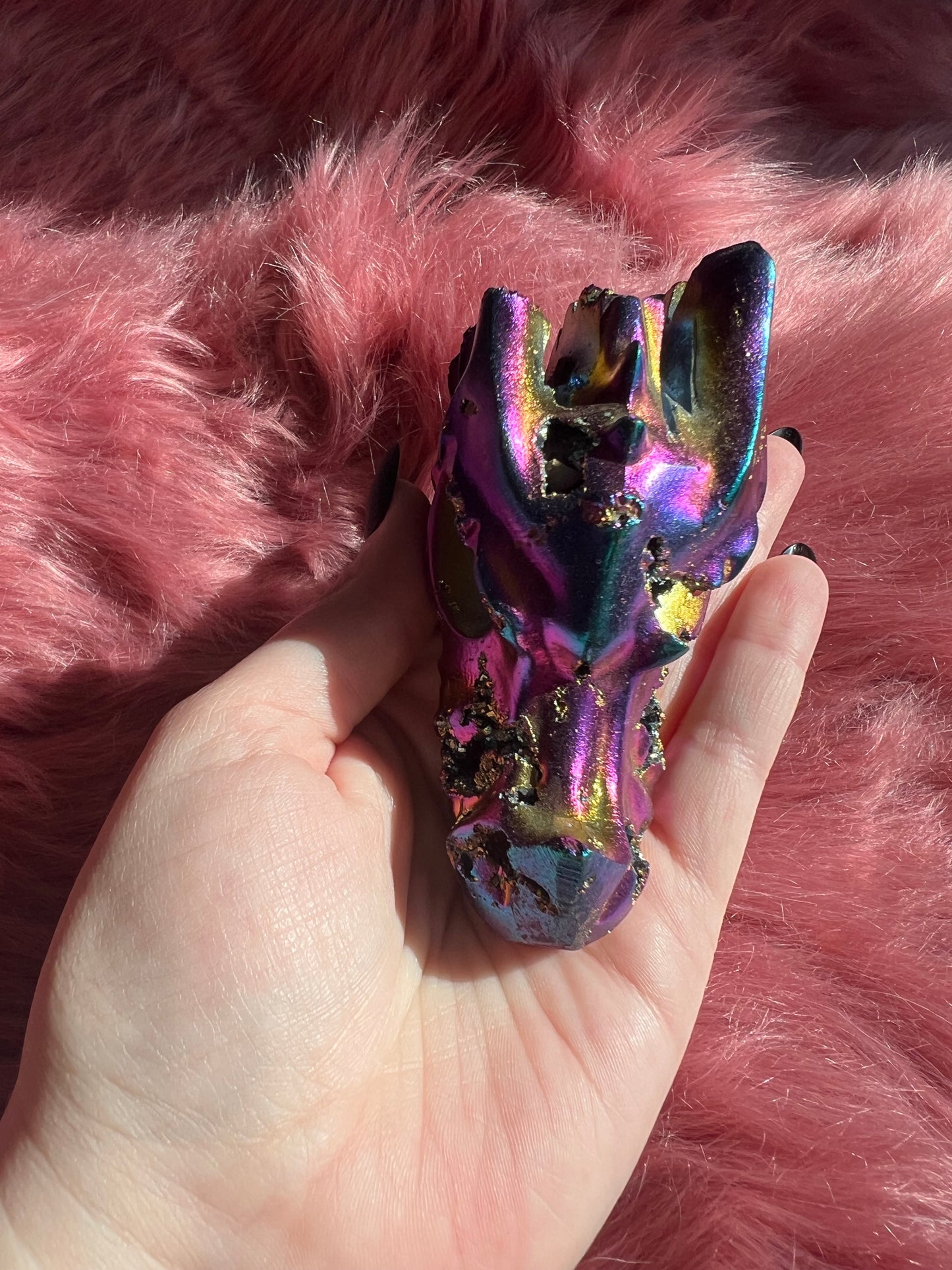 Stunning Rainbow Aura Dragon Skull - A (Man Made Crystal)