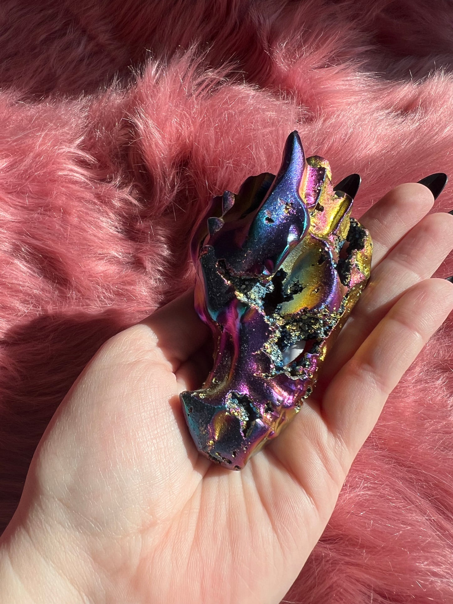 Stunning Rainbow Aura Dragon Skull - A (Man Made Crystal)