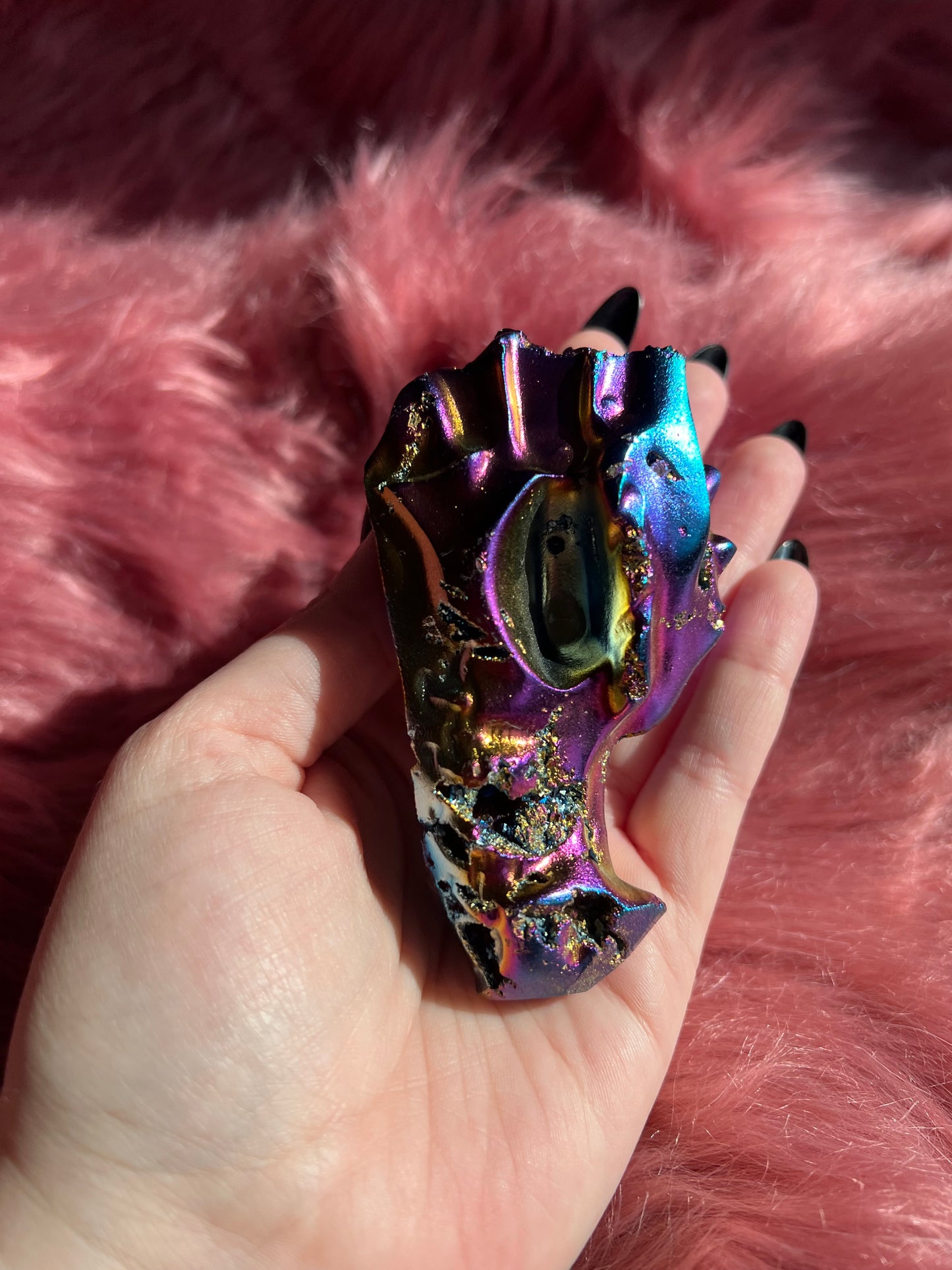 Stunning Rainbow Aura Dragon Skull - A (Man Made Crystal)