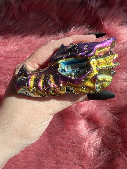 Stunning Rainbow Aura Dragon Skull - B *Imperfect* (Man Made Crystal)