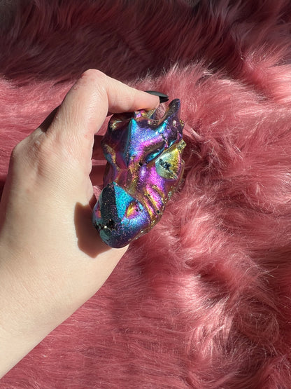 Stunning Rainbow Aura Dragon Skull - B *Imperfect* (Man Made Crystal)