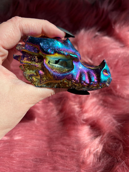 Stunning Rainbow Aura Dragon Skull - B *Imperfect* (Man Made Crystal)