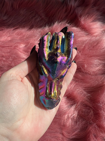 Stunning Rainbow Aura Dragon Skull - B *Imperfect* (Man Made Crystal)