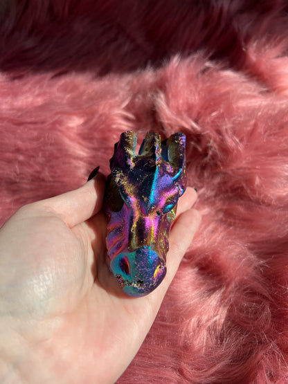 Stunning Rainbow Aura Dragon Skull - B *Imperfect* (Man Made Crystal)