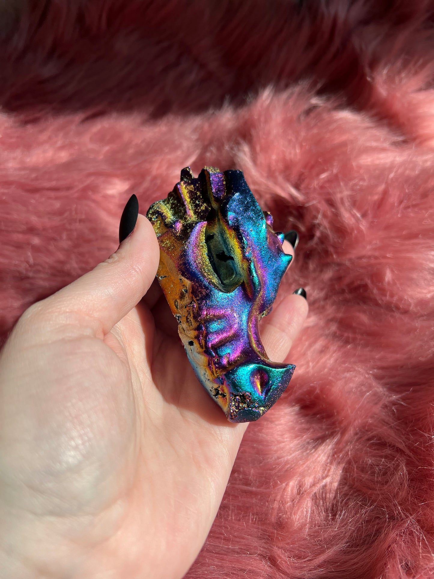 Stunning Rainbow Aura Dragon Skull - B *Imperfect* (Man Made Crystal)