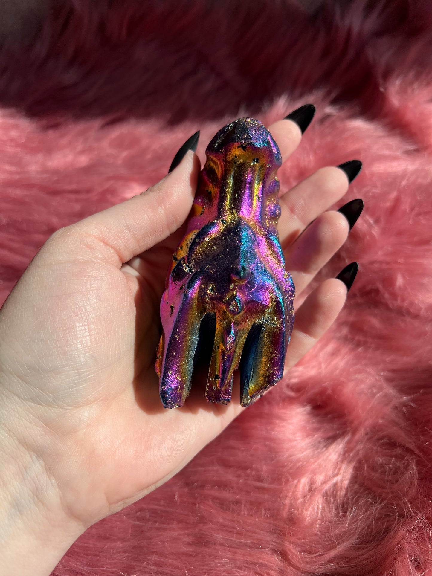 Stunning Rainbow Aura Dragon Skull - B *Imperfect* (Man Made Crystal)