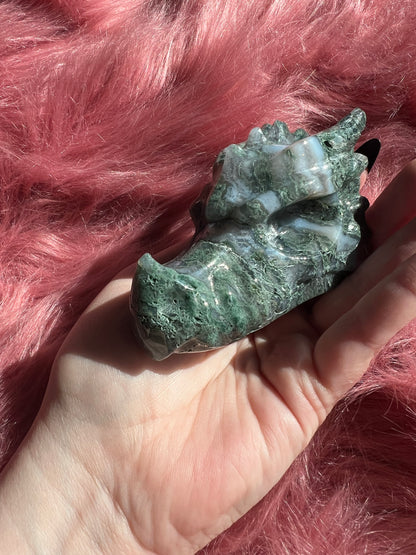 Stunning High Quality Moss Agate Dragon Skull - H