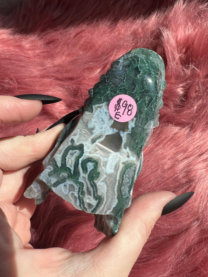 Stunning High Quality Moss Agate Dragon Skull - E