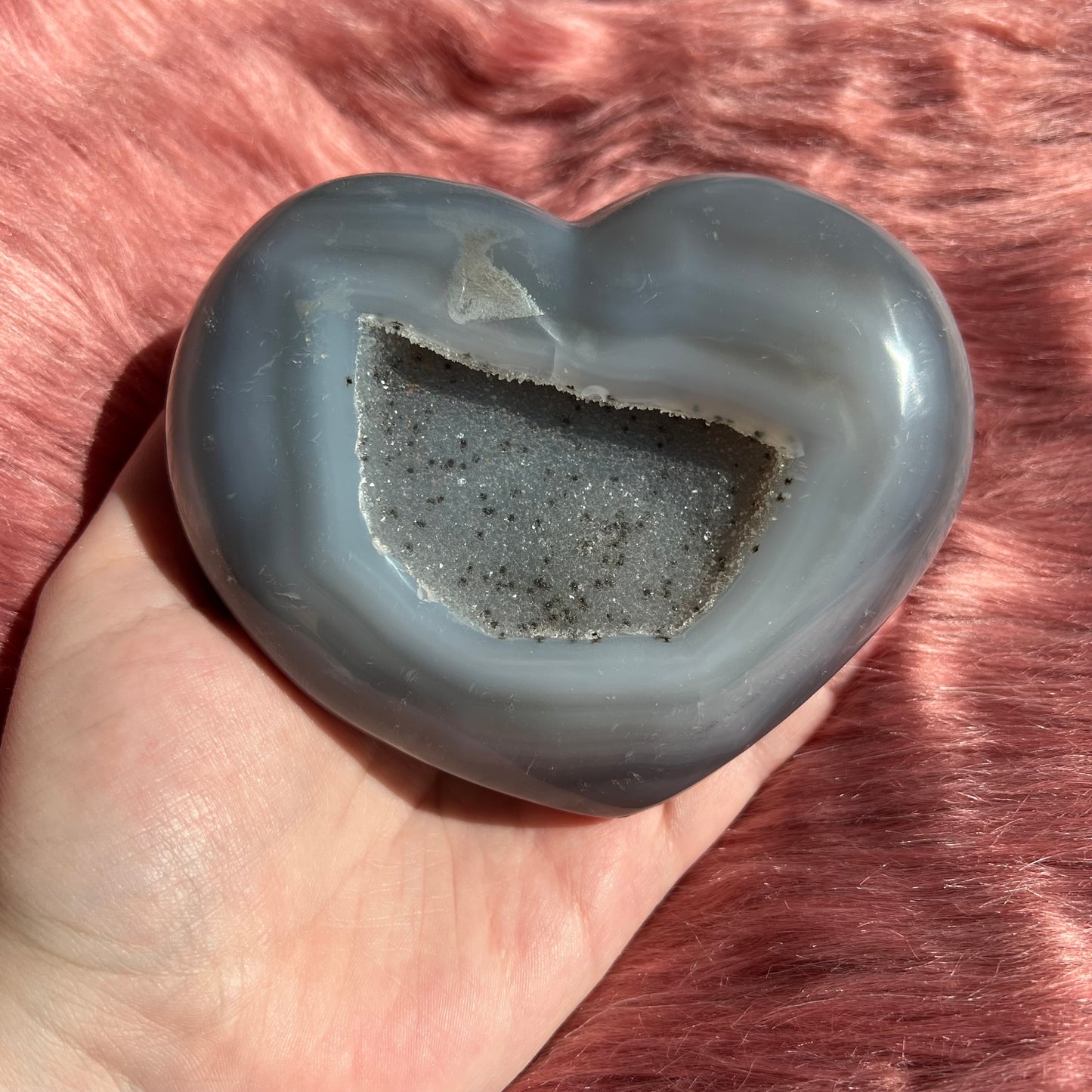 Stunning Extra Large Half Raw Agate with Druzy Heart Carving