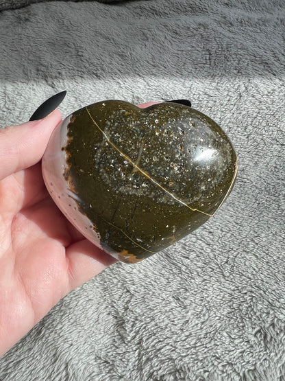 Stunning High Quality Sea (Ocean) Jasper Heart Carving - B