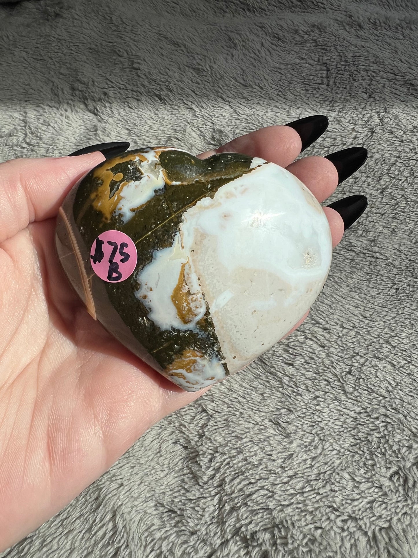 Stunning High Quality Sea (Ocean) Jasper Heart Carving - B