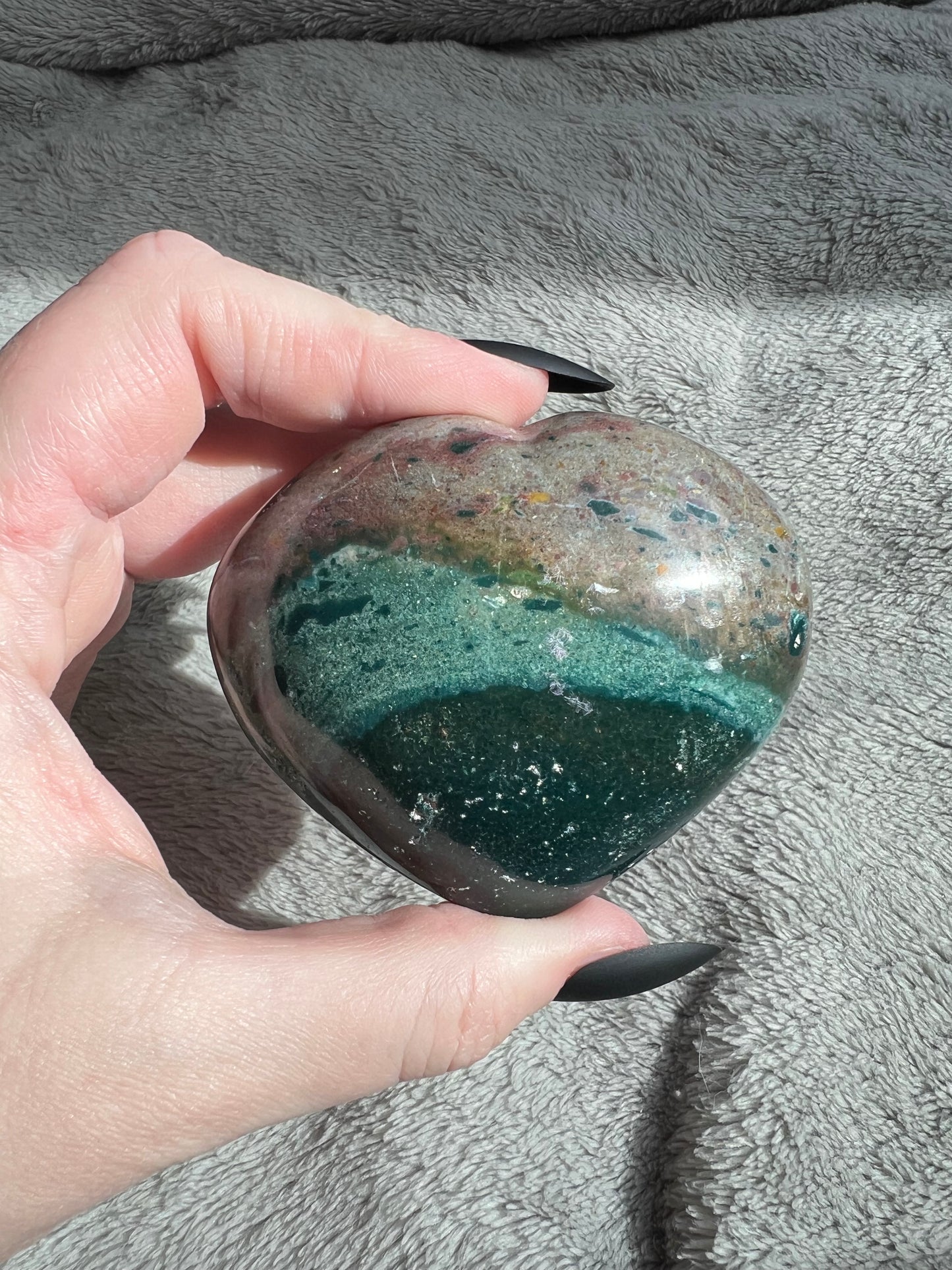 Stunning High Quality Sea (Ocean) Jasper Heart Carving