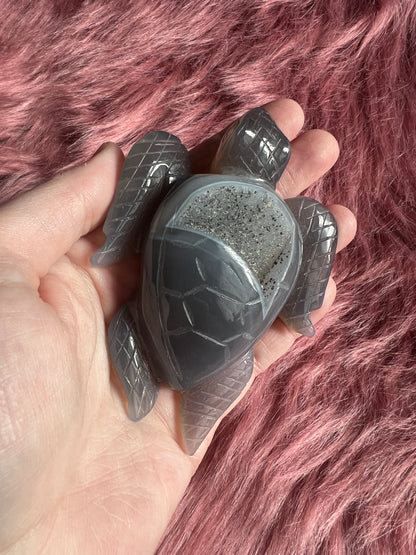 Stunning High Quality Small Druzy Agate Turtle Carving