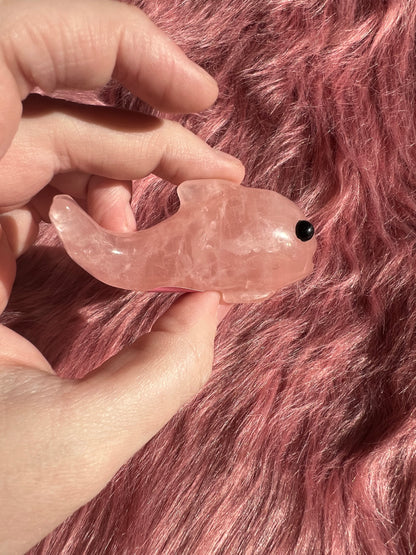 Stunning High Quality Small Rose Quartz Whale Carving