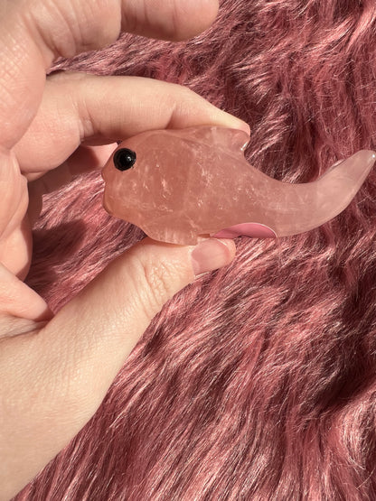 Stunning High Quality Small Rose Quartz Whale Carving