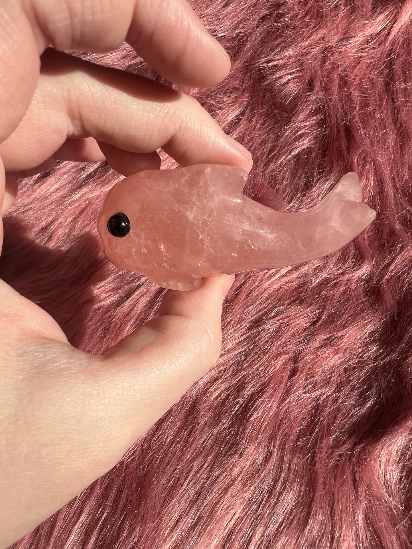 Stunning High Quality Small Rose Quartz Whale Carving