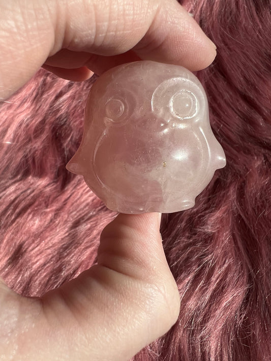 Stunning High Quality Small Rose Quartz Penguin Carving *Imperfect*