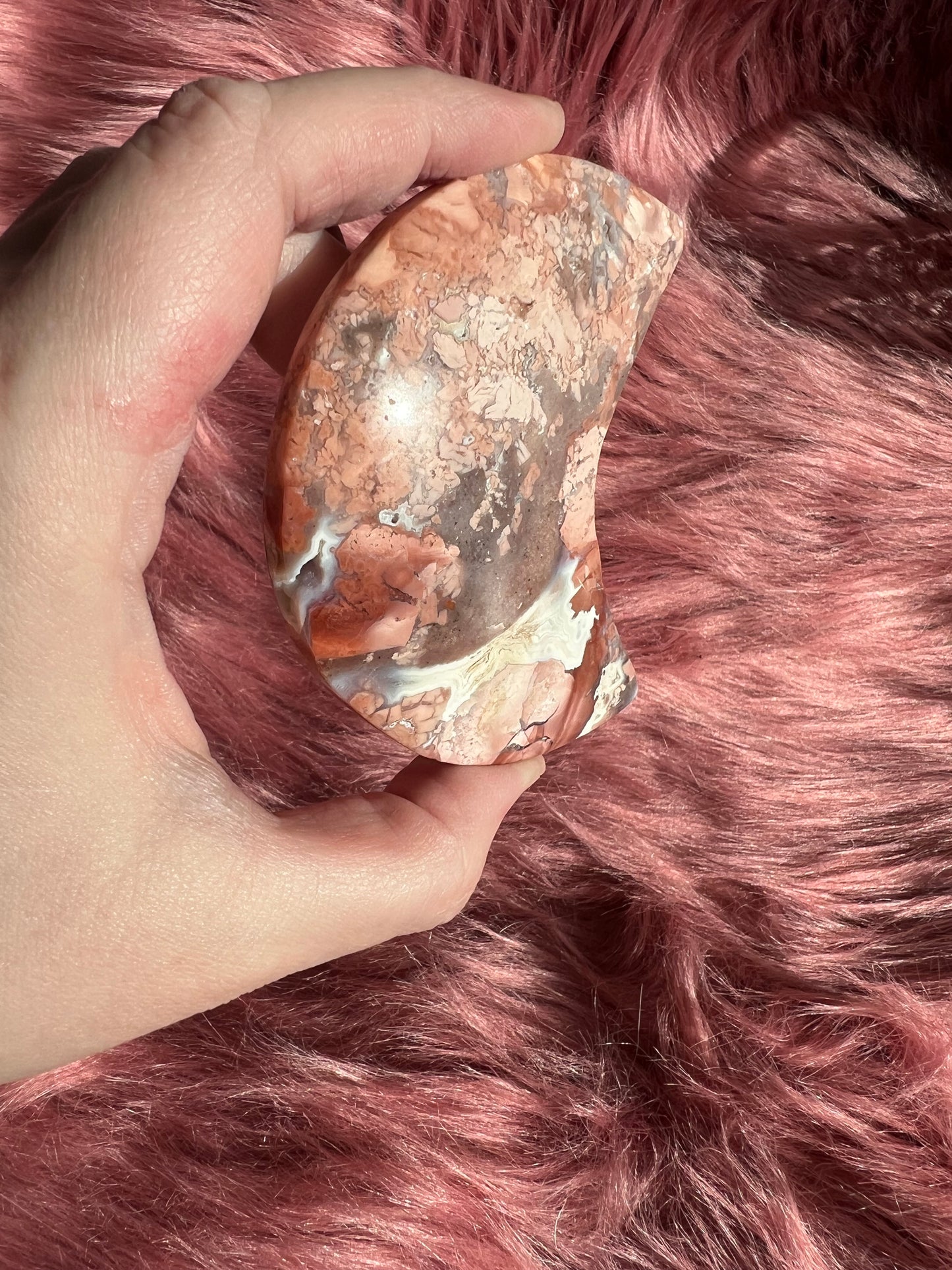 Stunning Pink Sakura (Cotton Candy) Agate Moon Carving