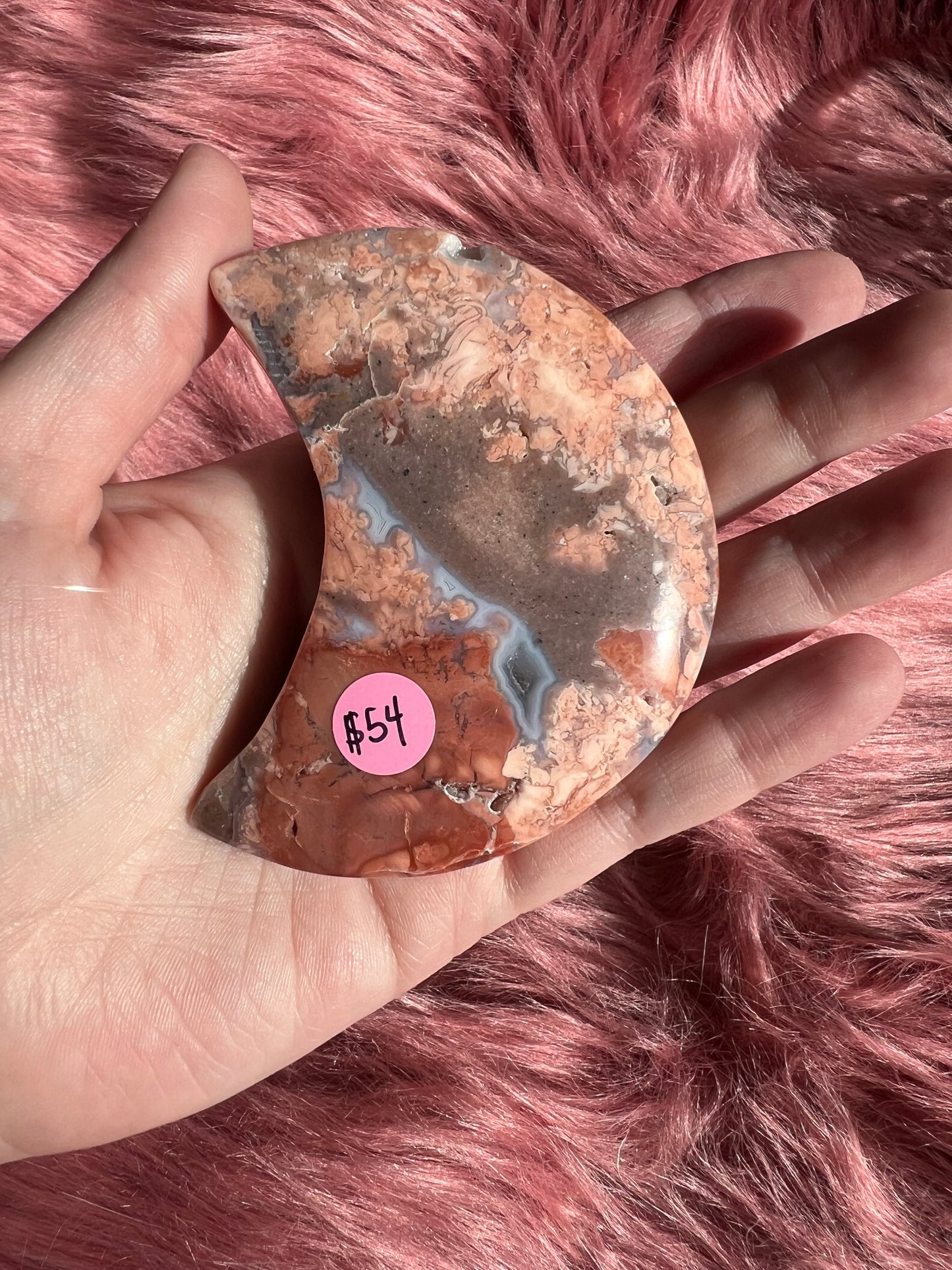 Stunning Pink Sakura (Cotton Candy) Agate Moon Carving