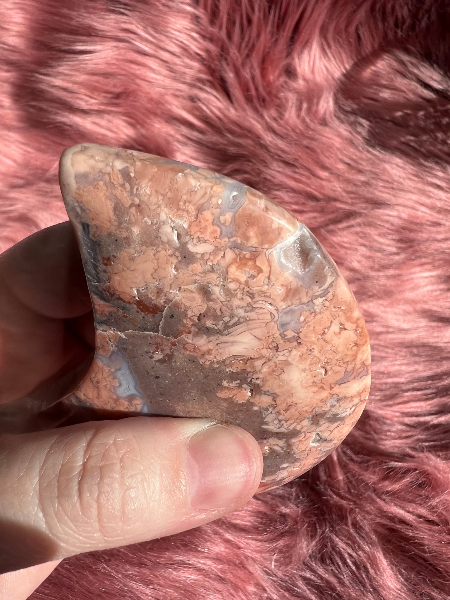 Stunning Pink Sakura (Cotton Candy) Agate Moon Carving