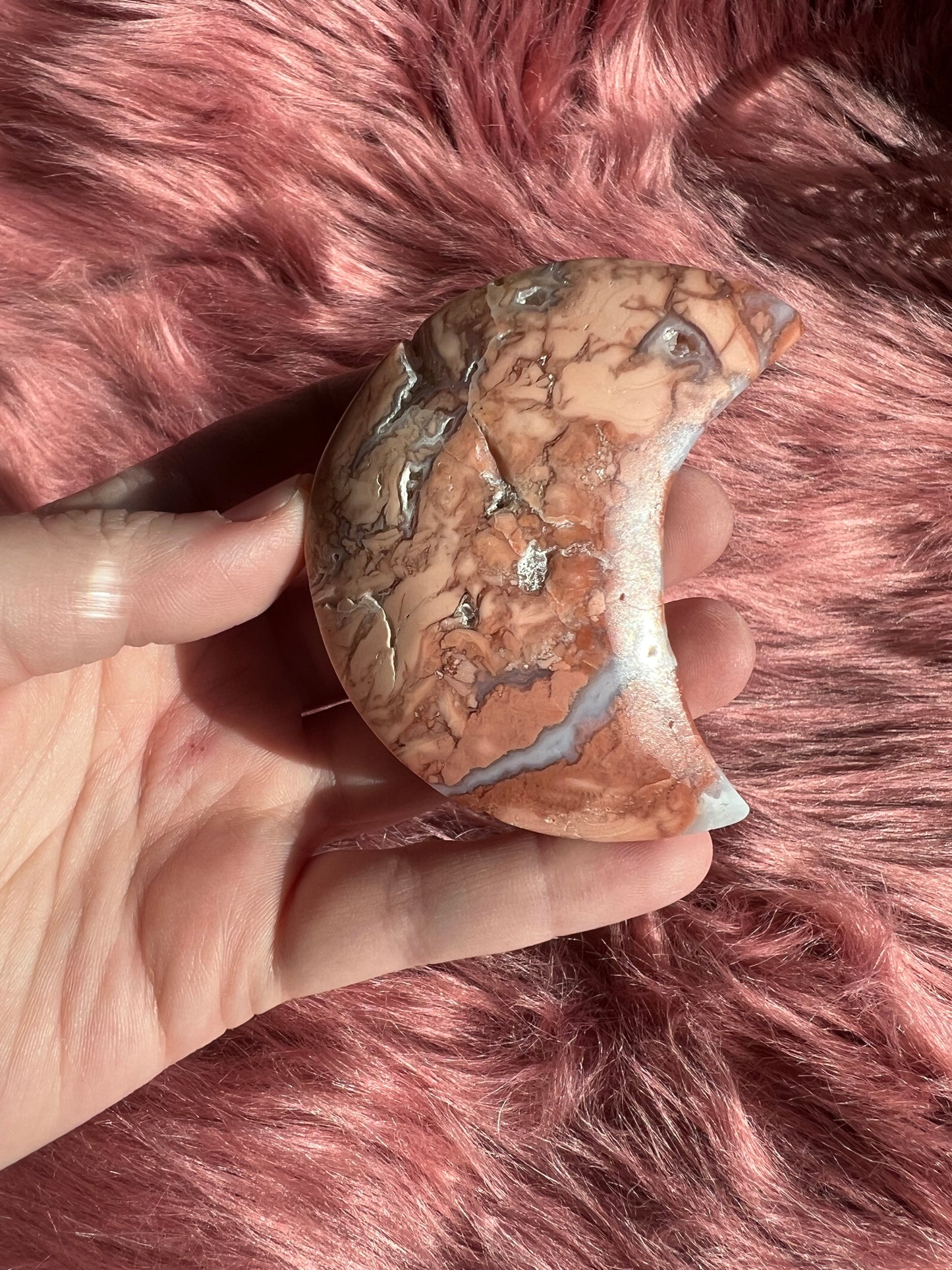 Stunning Pink Sakura (Cotton Candy) Agate Moon Carving