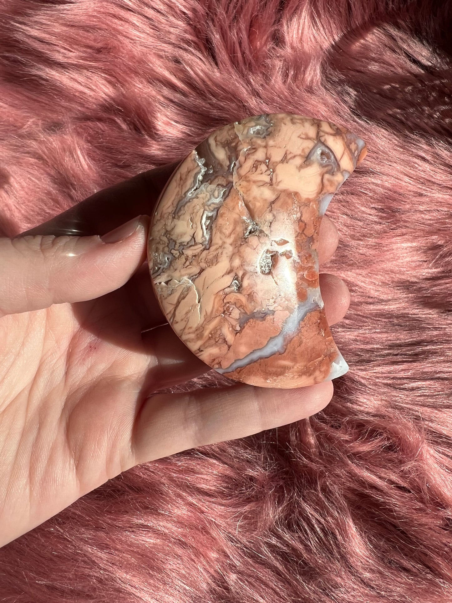 Stunning Pink Sakura (Cotton Candy) Agate Moon Carving