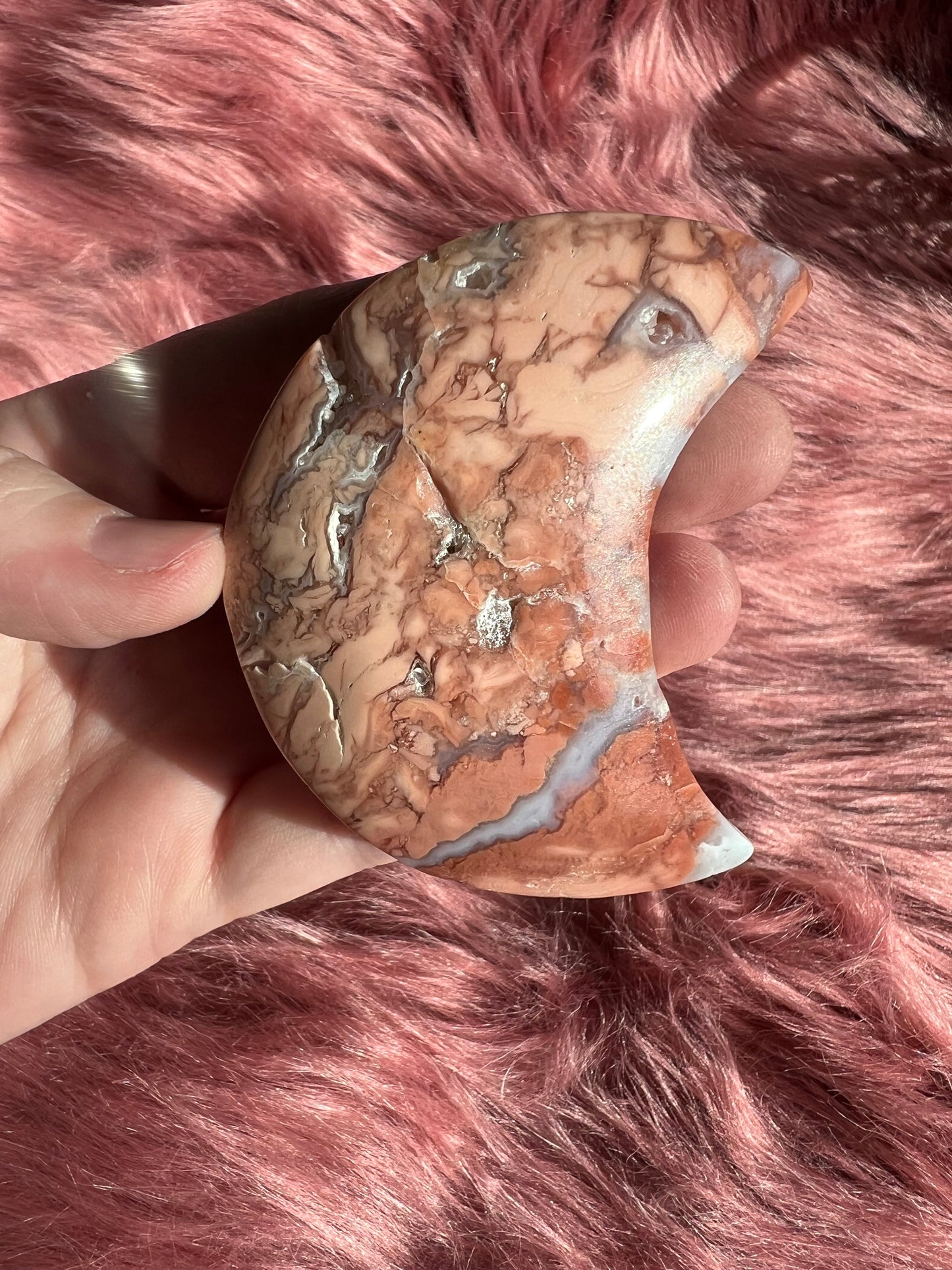 Stunning Pink Sakura (Cotton Candy) Agate Moon Carving