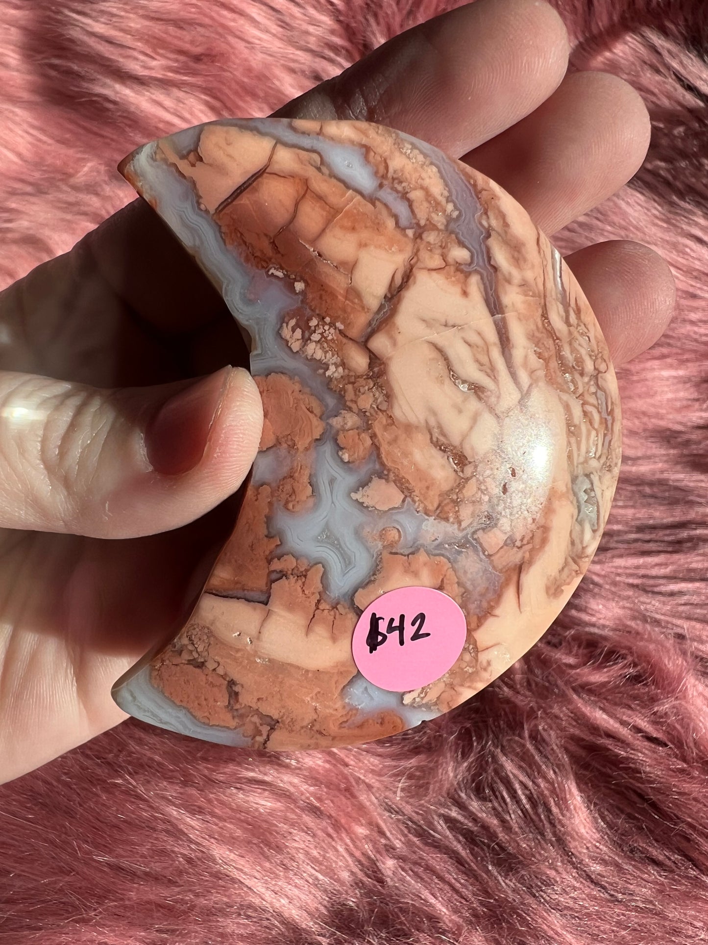 Stunning Pink Sakura (Cotton Candy) Agate Moon Carving