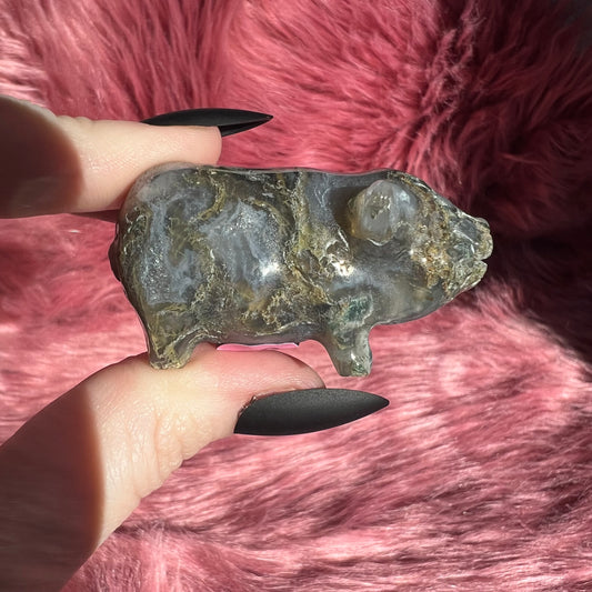 Stunning High Quality Moss Agate Pig Carving