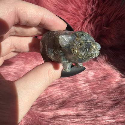 Stunning High Quality Moss Agate Pig Carving