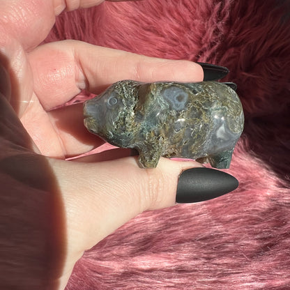 Stunning High Quality Moss Agate Pig Carving