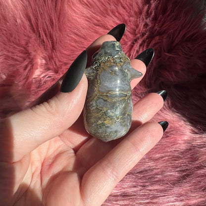 Stunning High Quality Moss Agate Pig Carving