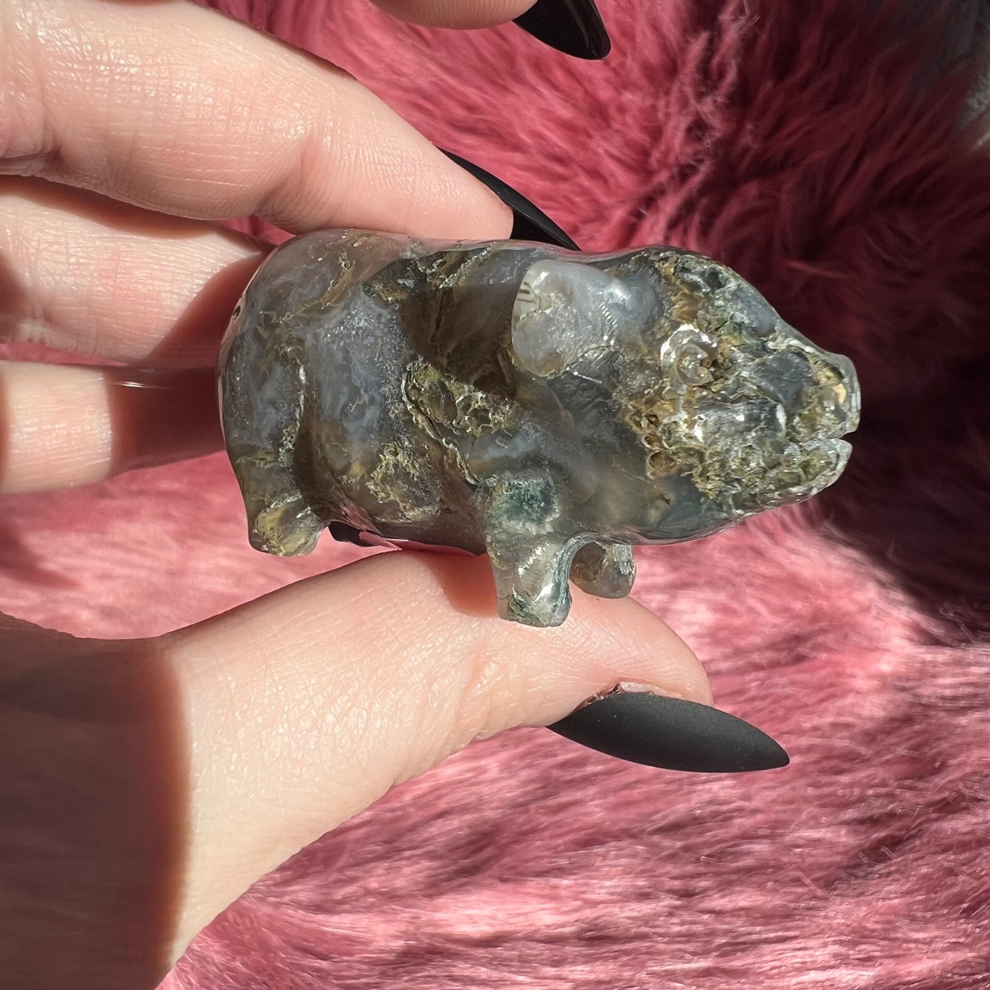 Stunning High Quality Moss Agate Pig Carving