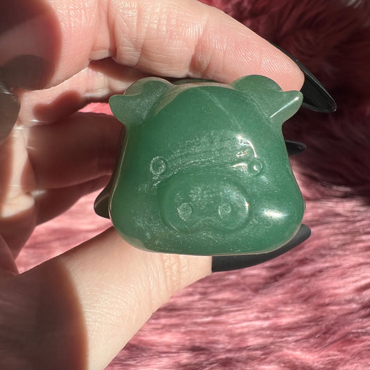 Stunning High Quality Green Adventurine Chunky Pig Carving