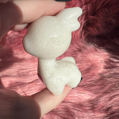 Stunning High Quality White Jade Reindeer Carving - D