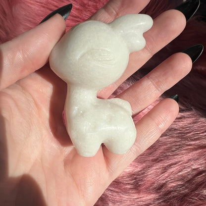 Stunning High Quality White Jade Reindeer Carving - D