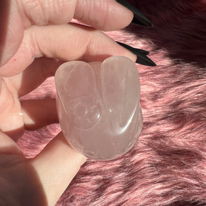 Stunning High Quality Rose Quartz Bunny Bun Carving