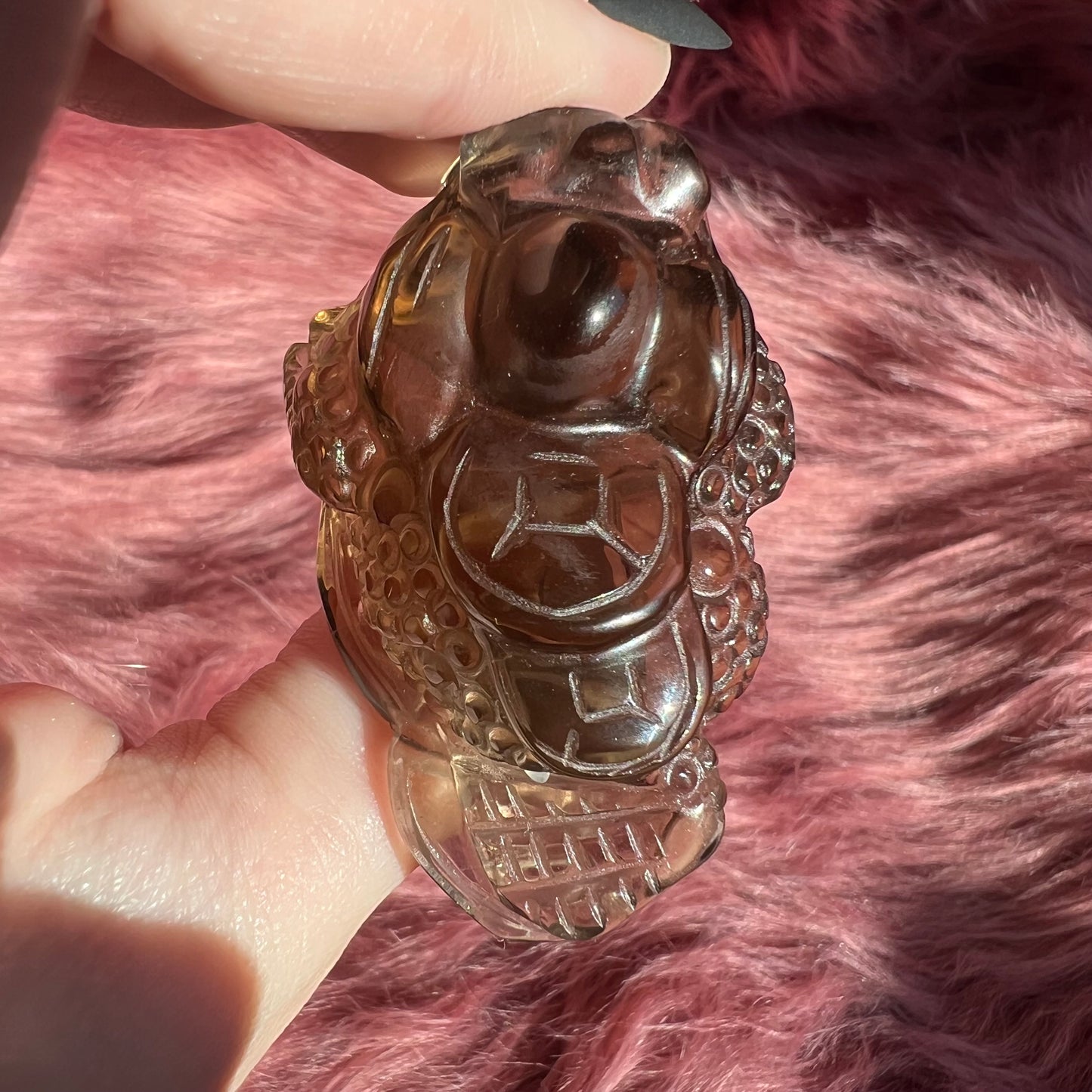 Stunning High Quality Medium Size Smoky Quartz Money Toad Carving