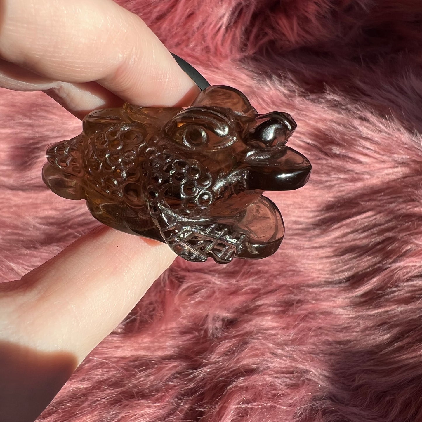 Stunning High Quality Medium Size Smoky Quartz Money Toad Carving