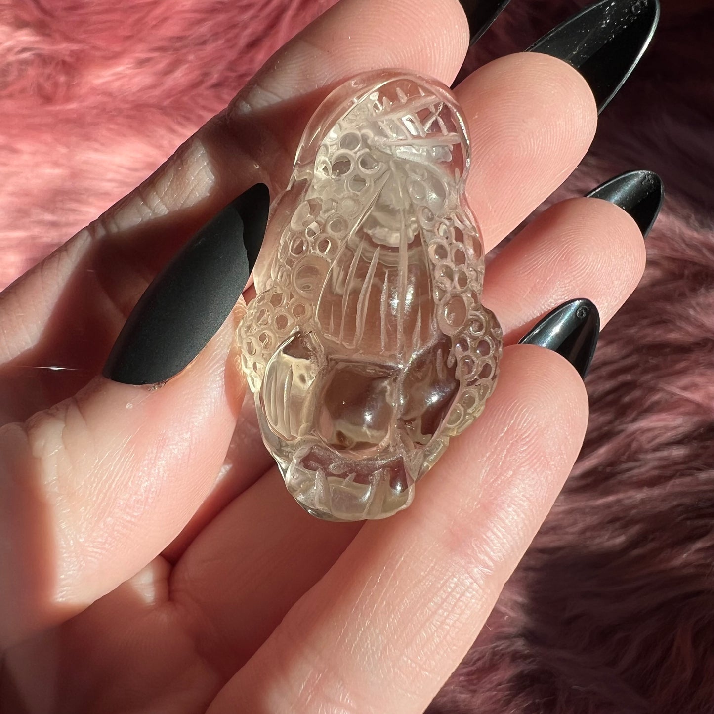 Stunning High Quality Small Size Smoky Quartz Money Toad Carving - H