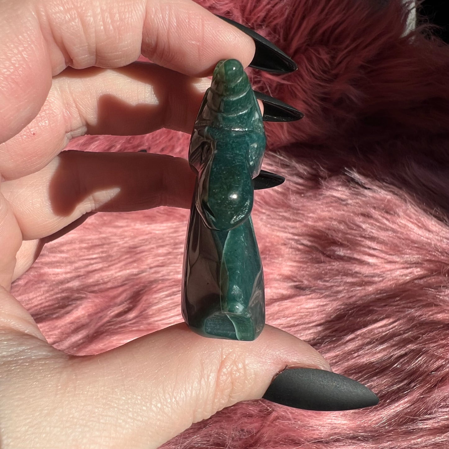 Stunning High Quality Moss Agate Unicorn Carving - D