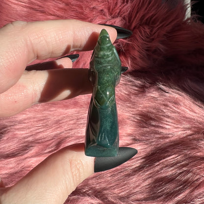 Stunning High Quality Moss Agate Unicorn Carving - C