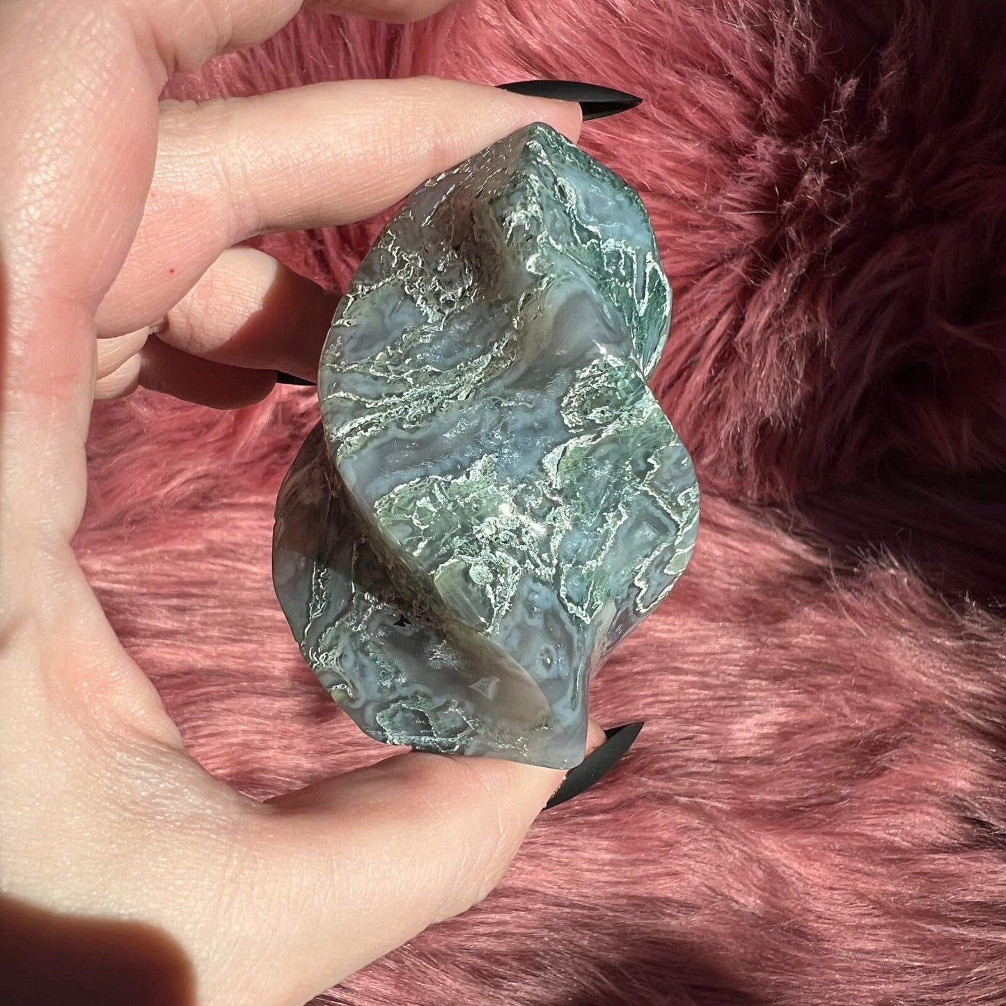 Stunning Blue Green Moss Agate Flame - A