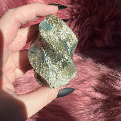 Stunning Blue Green Moss Agate Flame - D