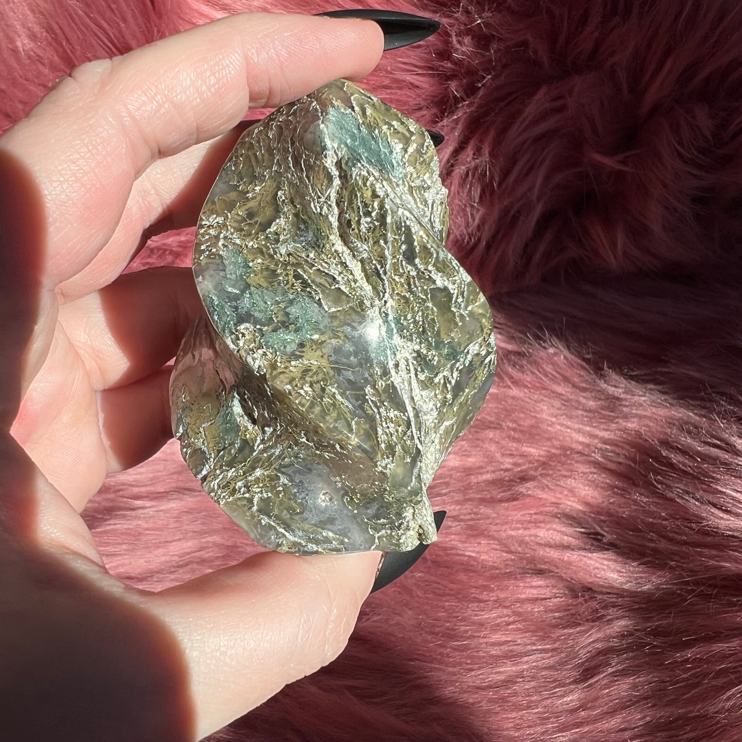 Stunning Blue Green Moss Agate Flame - D