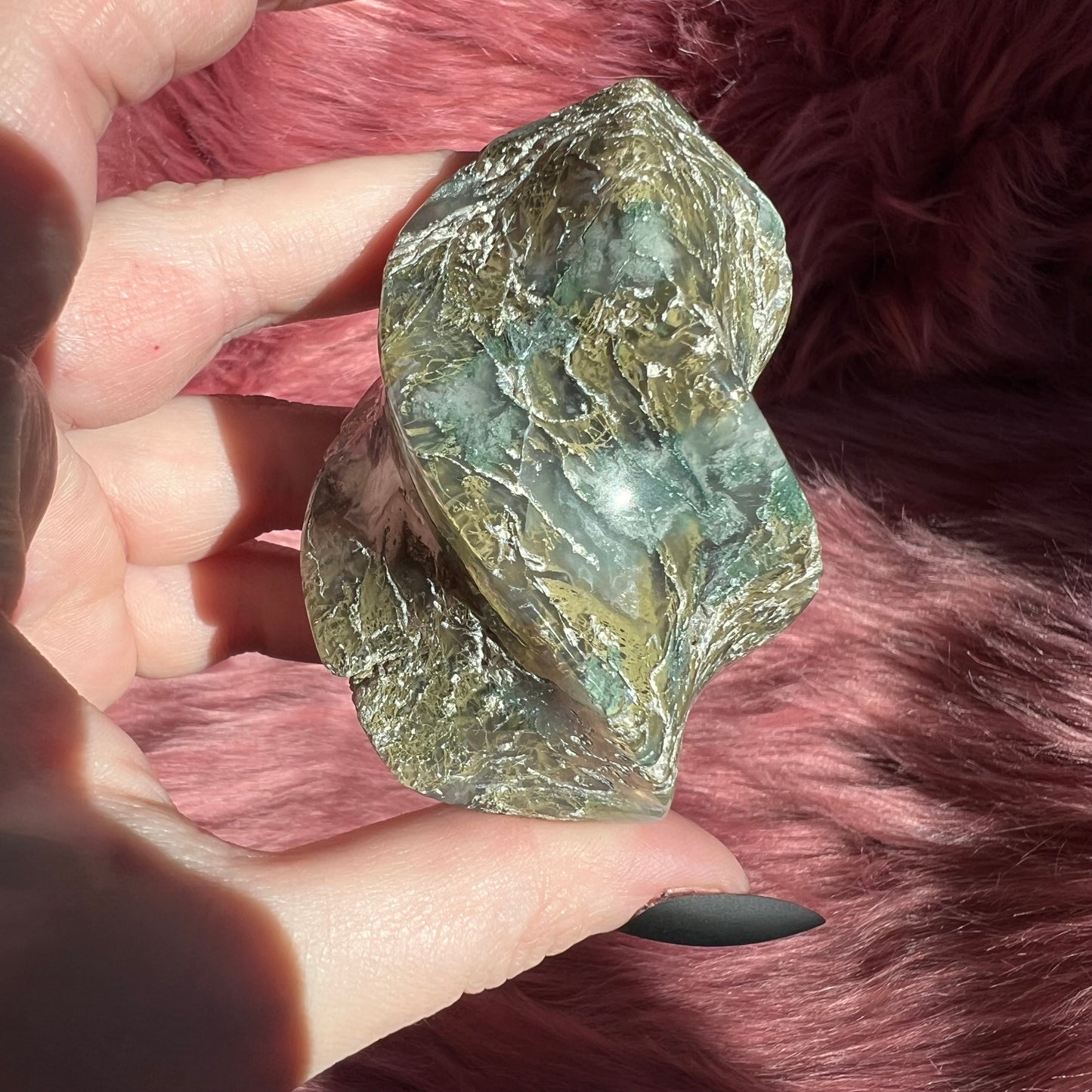 Stunning Blue Green Moss Agate Flame - D