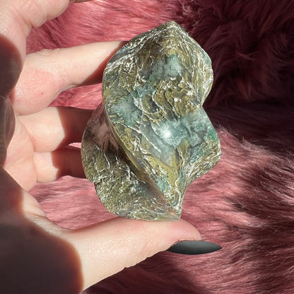 Stunning Blue Green Moss Agate Flame - D