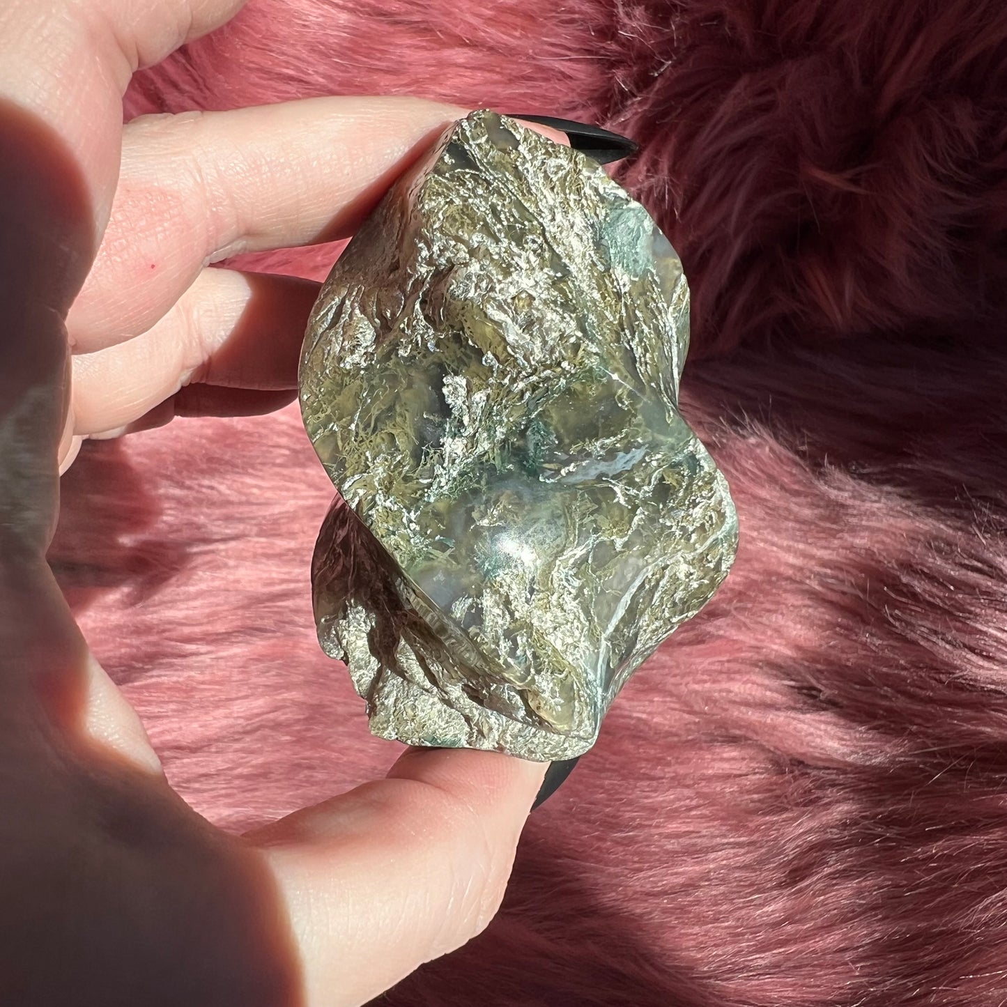 Stunning Blue Green Moss Agate Flame - D